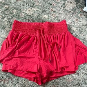 Women's Smocked Waist Red Shorts with Drawstring